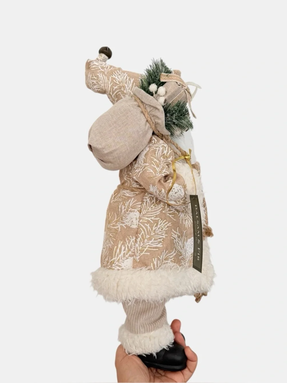 Balsam & Fir Skis and Sticks Beige Santa Holiday Figurine Cozy Cream & Tan